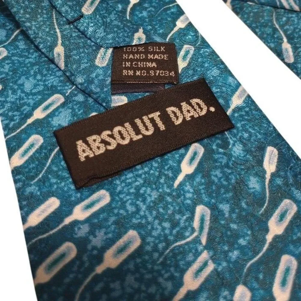 Vintage Absolut Dad Silk Necktie Teal Blue Novelty Fun Gift for Him 58 inches